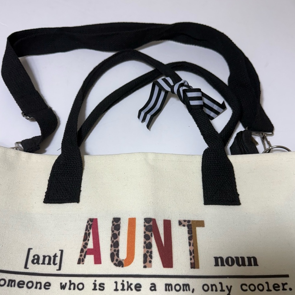 Women’s Black and White Tote Bag with Aunt Definition - Picture 7 of 16